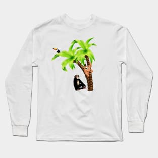 Monkey and Sloth Tropical Palm Tree Long Sleeve T-Shirt